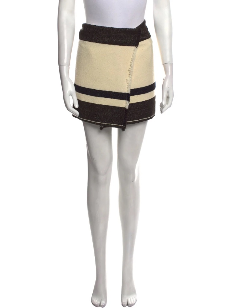 Isabel Marant Black And Cream Wool Blend Wrap Skirt Size 36 Small